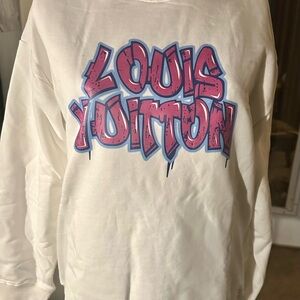 Louis Vuitton White Sweatshirt with Pink and Blue Graphic
